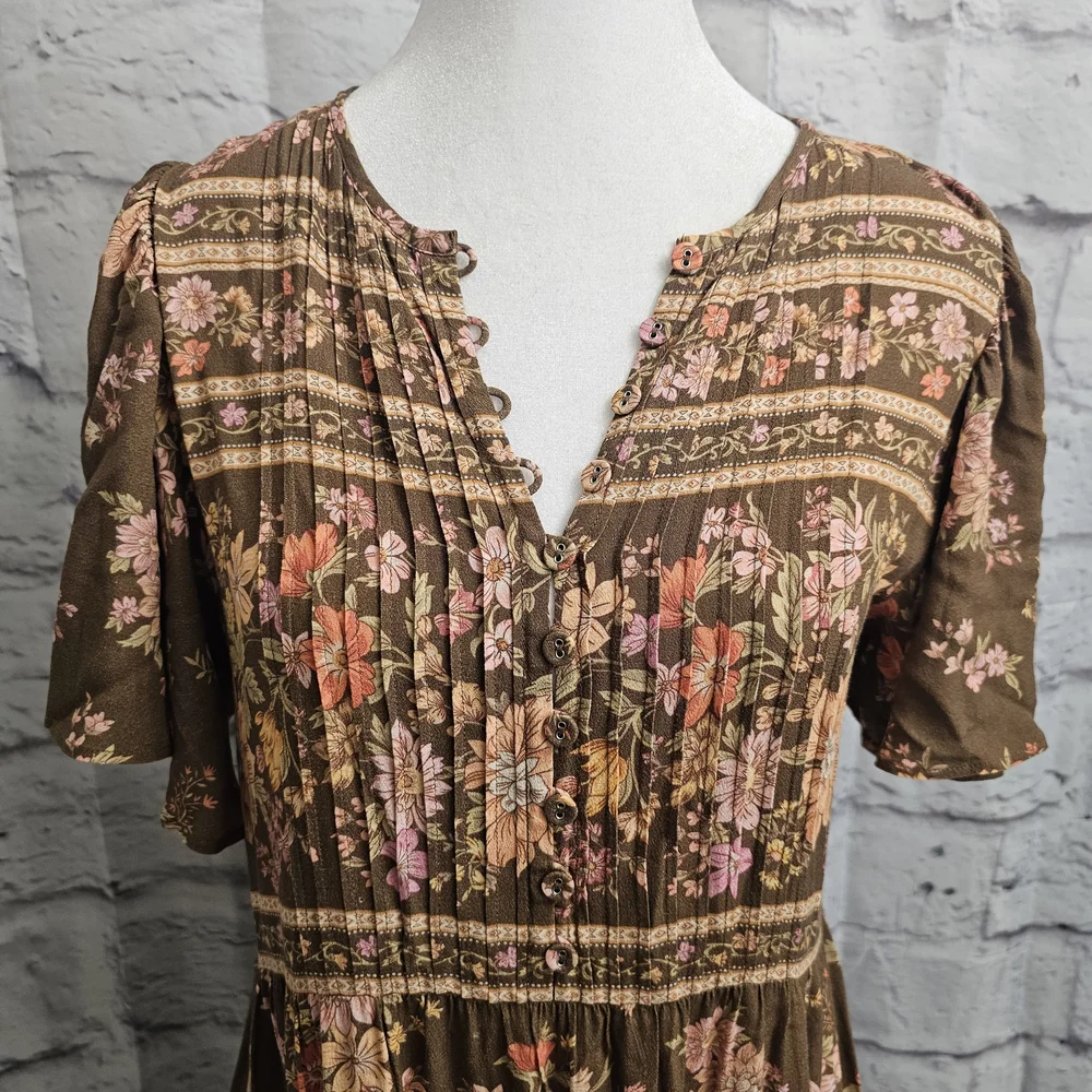 Spell The Meadowland Flutter Sleeve Dress In Hazelnut Size Small - Picture 5 of 16